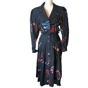 Vintage 80s 't.h.e. Design House' Handpainted Splatter Black Dress Sz Small